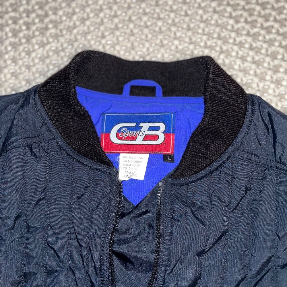 Vintage CB Sports Quilted Nylon Bomber Jacket – Black / Blue Lined - Large